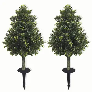 Artificial Boxwood Topiary Stakes - Realistic Fake Plant for Outdoor Garden Decor,No Maintenance Fake Tree for Patio & Pathway Decor(2 Pack)