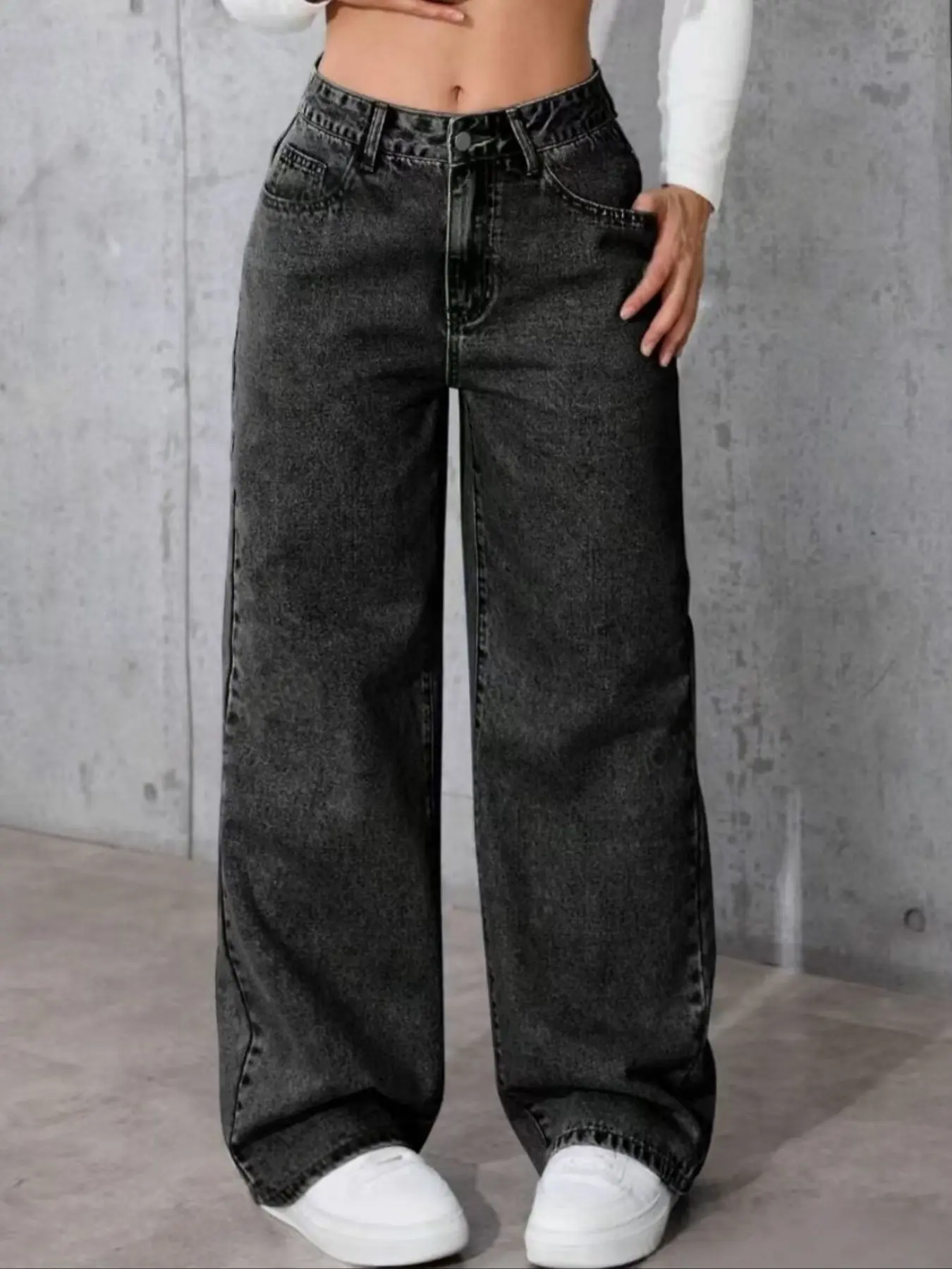 Women's Casual Loose Straight Leg Washed Denim Jeans, Boyfriend Pants, Pocket, Simple Style, Basic, Comfortable Fit, Perfect for Everyday Wear, Pants, Womenswear