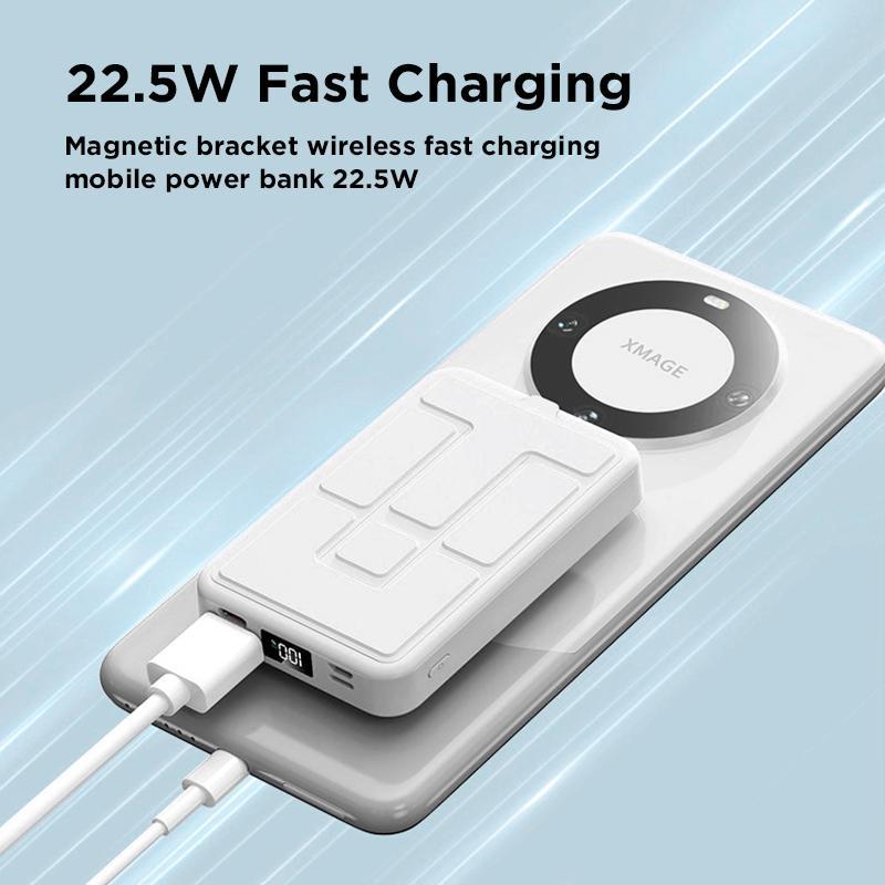 Magnetic  Wireless Portable Charger 10000mAh, with Built-in 3 Cables LED Display,Mag-Safe Battery Pack with Stand 22.5W PD Fast Charging for iPhone 15/14/13/12/Pro/Mini/Pro Max (Black) Android Devices