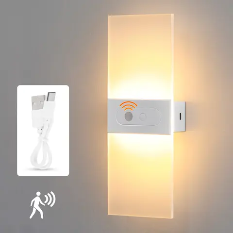 OYAJIA Motion Sensor Wall Sconces - Dimmable Modern Bedroom Lighting, 3600mAh Rechargeable Wireless Ambient Night Lamp, USB-Powered Indoor Light Convenient for Living Rooms