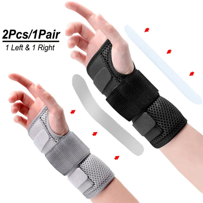 1Pair Carpal Tunnel Wrist Brace Support with 3 Straps and Metal Splint Stabilizer - Ergonomic Wrist Brace Helps Relieve Tendinitis Arthritis Carpal Tunnel Pain - Reduces Recovery Time for Men Women Wrist Wraps