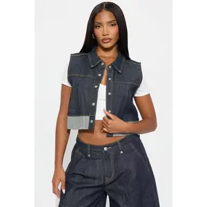 Premium Selvedge Cuffed Denim Vest - Dark Denim