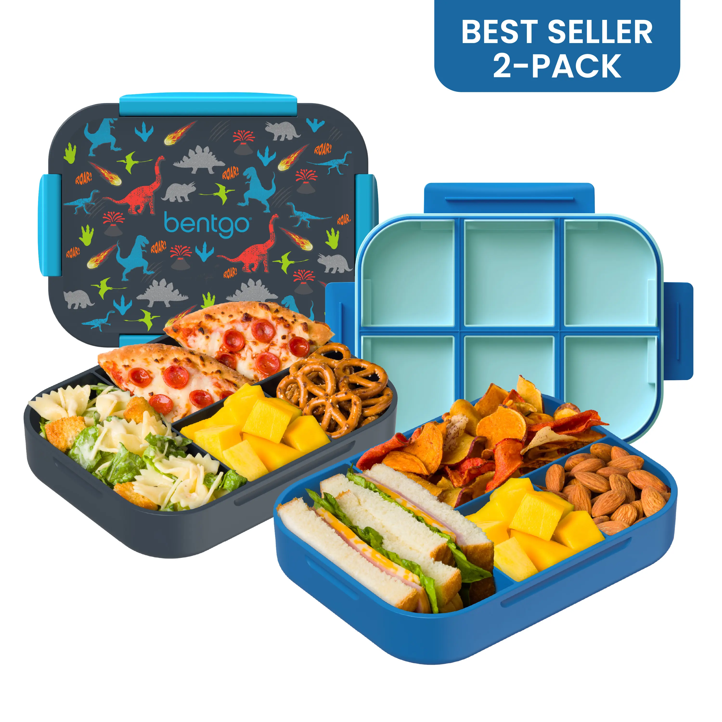 Bentgo 2-Pack Kids Snap & Go Lunch Box - Portable Bento Lunch Box for Kids