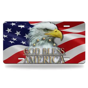 Bald Eagle USA Flag Metal Car Plate Decorative Aluminum License Plate Tag Sign, 12" x 6" Aluminum Vanity Tag for US Vehicles - Car Accessories