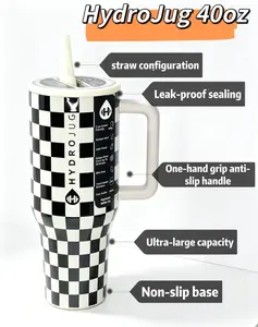 HydroJug 40oz Stainless Steel Insulated Vacuum Flask Bottles  |  HydroJug 40oz Classic BW Checker Vector Stainless Steel Insulated Tumbler Flask, BPA-Free, Ergonomic Handle  | Car Cup Holder-Friendly Sports Coffee Tumbler  Brown Tumbler Mug
