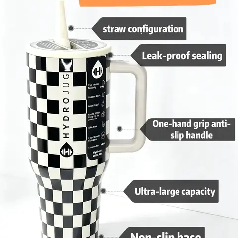 HydroJug 40oz Classic BW Checker Vector Stainless Steel Insulated Vacuum Flask - BPA-Free, Ergonomic Handle, Car Cup Holder-Friendly, Stylish Lightweight Water Bottle for Sports, Coffee, Drink Use (Brown, Sohochic)