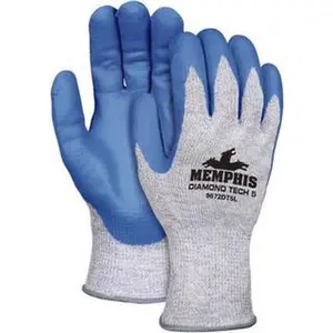 MCR Safety Cut Resistant Gloves, Size S (7), ANSI Cut Level 5, 10in Long, Palm-Coated Synthetic Leather, Nitrile Fingertip Coating, Slip-On Cuff, Blue, Paired (9672DT5S)