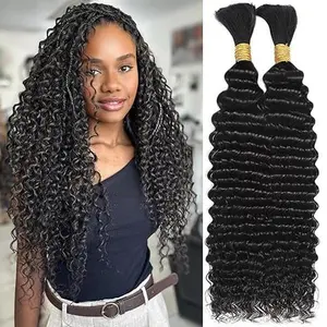 GK Human Braiding Hair for Boho Braids 120g 14 Inch Deep Water Wave Curly Bulk 100% Human Hair Curly Deep Wave Bundles for Braiding Knotless, Wet and Wavy Crochet Hair Extensions Bohemian Micro Braiding
