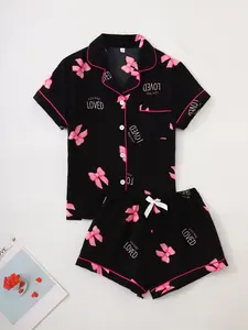 Summer Women's Sleepwear 2-Piece Set, Wearable Short Sleeve Shorts, Casual Fashion Cute Home Clothes, Fitted Style, Pajama Set, Pyjamas, Cute Loungewear, Nightwear Loungewear Set