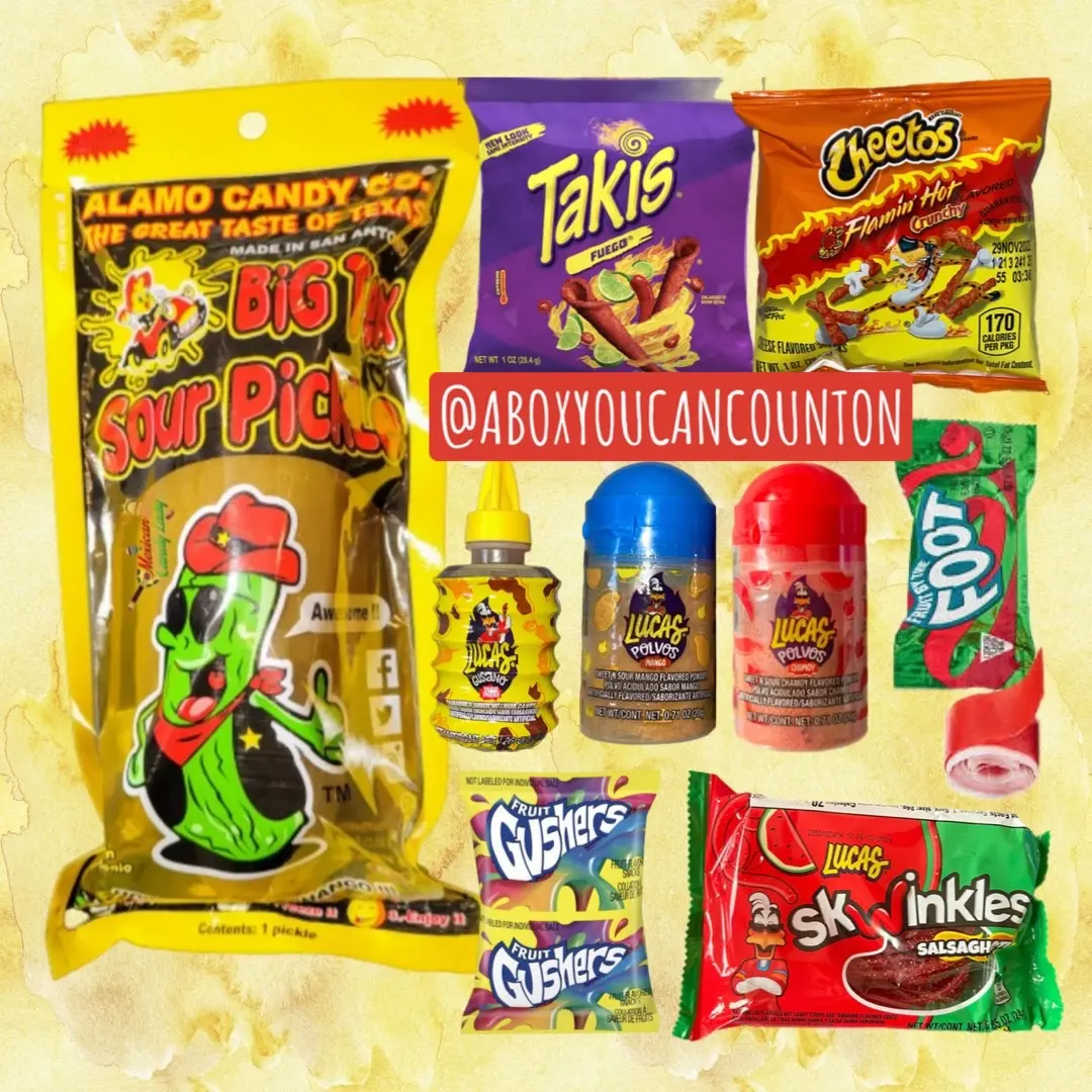 Sour Pickle Sandwich Kit-9 Items Sour Candy Takis Hot Cheetos Lucas Tamarindo Skwinkles Sour Pickle Sandwich Kit-9 Items Sour Candy Takis Hot Cheetos Lucas Tamarindo Skwinkles