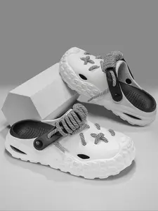 Men's Fashionable Bold Laced Clogs, Casual Comfortable Breathable Non-slip Clogs, Trendy Beach Shoes for Indoor & Outdoor Walking, Lightweight Breathable Slippers