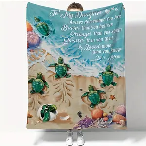 Soft & Cozy Sea Turtle Flannel Throw Blanket - Perfect Gift For Daughter From Mom, Ideal For Couch Or Bed
