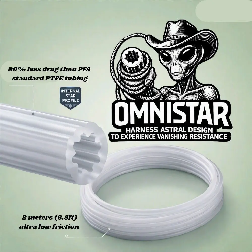 Omnistar 2M 6.5ft of Premium PTFE Tubing with Star-Shaped Bore for Ultra-Low Friction and Heat Resistance Ideal for Filament Pathways and Bowden Setups