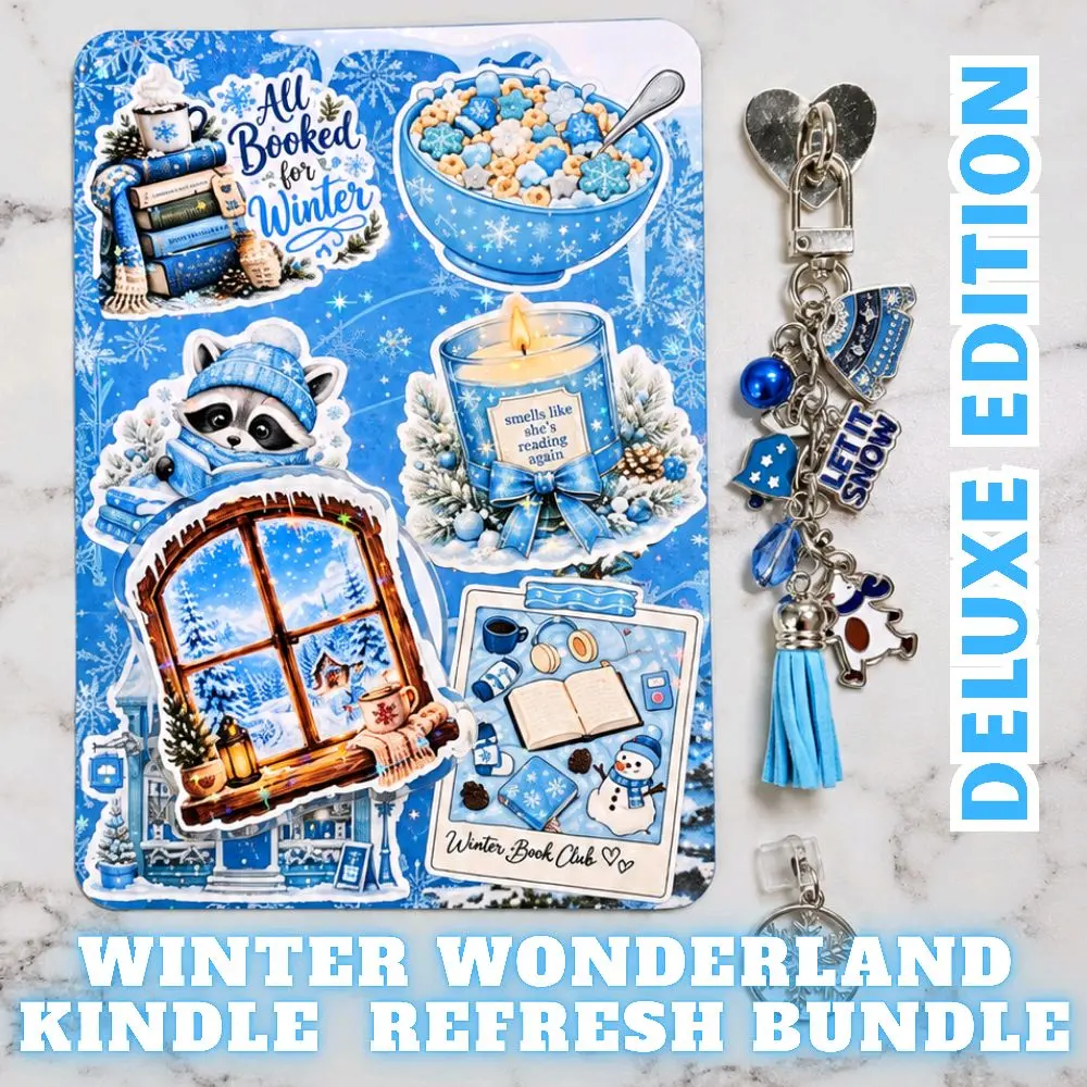 WINTER WONDERLAND Deluxe Kindle Refresh Kit | Includes Insert, Magnetic Grip, Dust Plug Charm, and Chain Charm