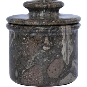 Oceanic Marble Butter Crock with Lid: 4" Gray Marble Handmade Butter Storage Dish - Stylish Kitchenware