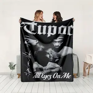 1 piece 2Pac Legendary Album "All Eyez On Me" themed flannel blanket - Modern-style all-season flannel blanket, suitable for sofas and beds, super soft and comfortable, digitally printed pattern, 100% polyester material, machine washable, suitable