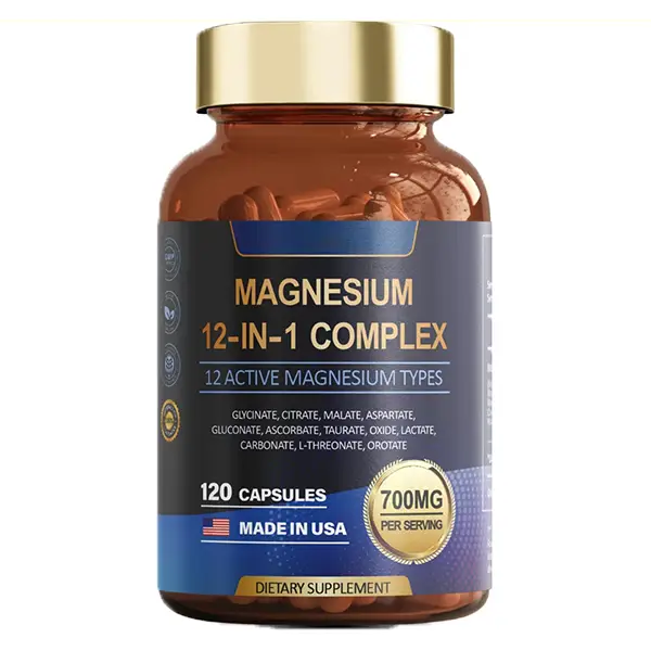 By 12-in-1 Magnesium Complex 700mg Supplement with Glycinate, Citrate, Malate, Oxide, Taurate, Aspartate, Orotate, Vegan Capsules for Muscle, Heart, a