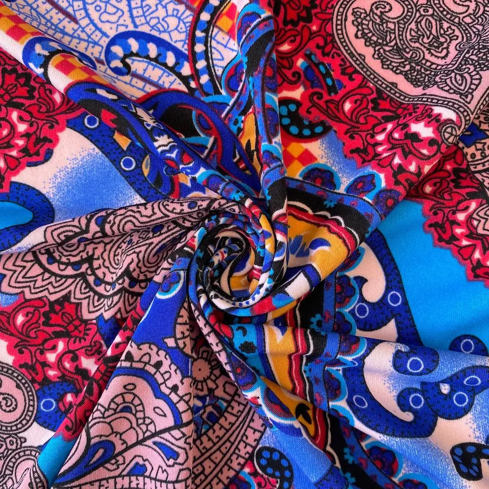 Luz Multi-Color Blue Paisley Fabric|100% Poly- Blend, 58"—Sold by the Yard