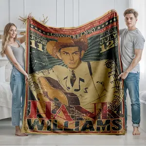 1 piece Hank Williams Country Music Legend Concert Poster themed flannel blanket - Oversized fluffy warm sofa blanket, suitable for beds and sofas, modern geometric pattern design, all-season use, digital printing, 100% polyester material, machine