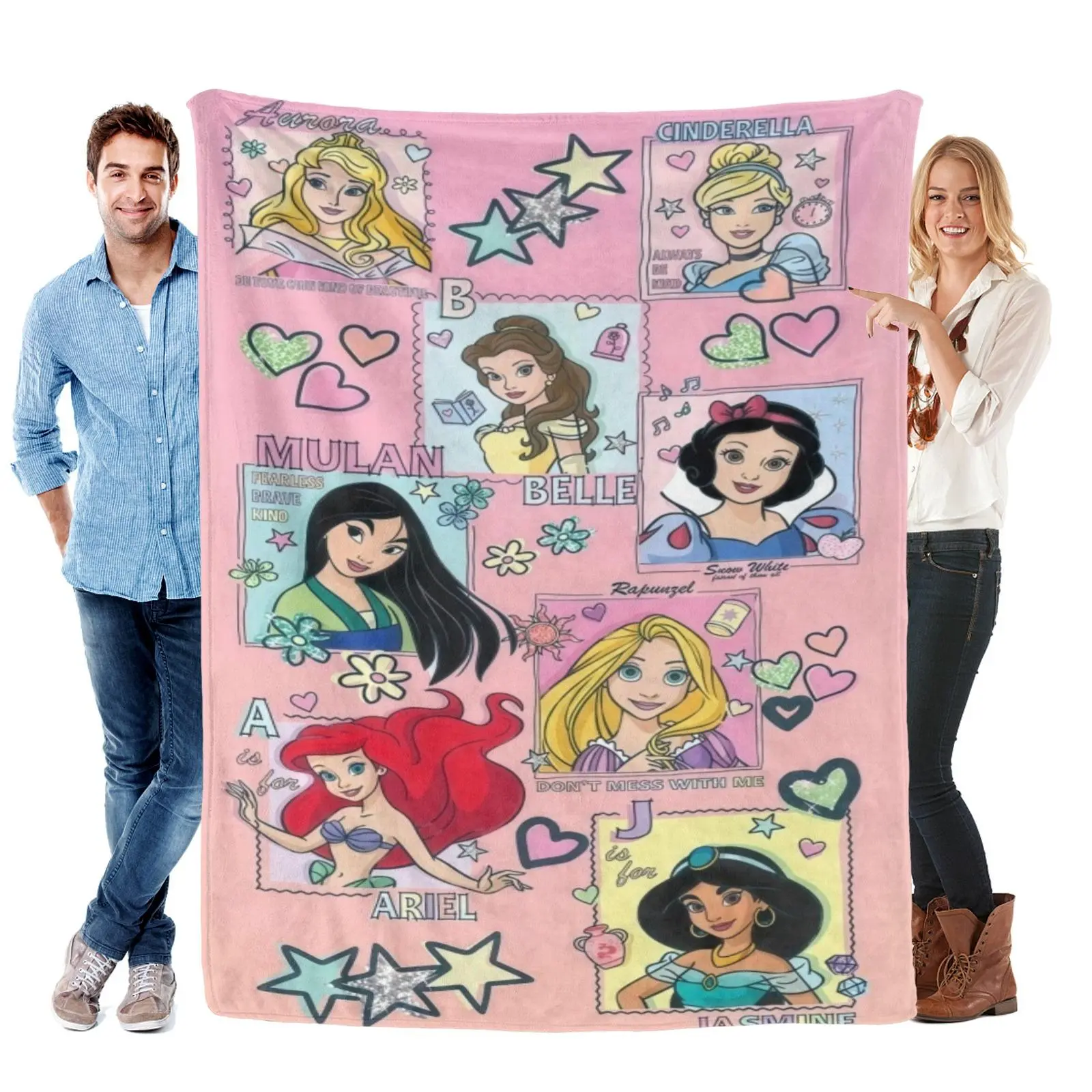 Disney Pink Grid Disney Princess Blanket, Soft Fleece Throw Blanket, Bedroom Sofa Cover, Gifts For Girls Collecting Disney Blanket