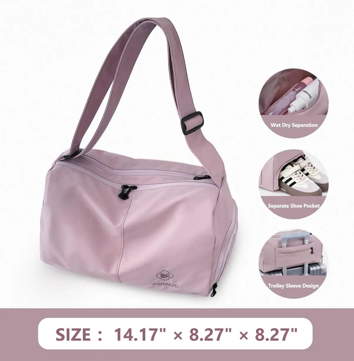 Women's Wet-Dry Separation Gym Duffel Bag - Lightweight Water-Resistant Carry-On with Built-In Ventilated Shoe Compartment, Crossbody Option for Weekend Overnight Trips, Yoga & Swimming