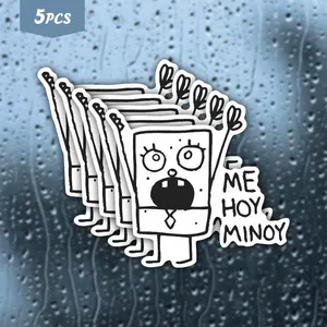5Pcs "Me Hoy Minoy" Doodlebob Waterproof Vinyl Sticker, SpongeBob Meme Character Self-Adhesive Decal, Suitable For Water Bottles, Laptops, Journals, Ideal For SpongeBob Fans, 90s Kids And Meme Vibe Enthusiasts