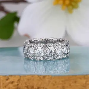 Round Cut Vintage Filigree Full Eternity Wedding Band