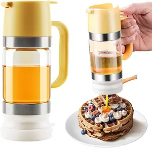 2026 Upgraded No Drip Honey Dispenser with Base 12oz Drip-Free Design for Mess-Free Pouring of Honey Syrup & Condiments Kitchen & Dining Sturdy Base & Handle Eco-Friendly Pump & Easy to Clean Transparent Glass Dispenser - Bottles