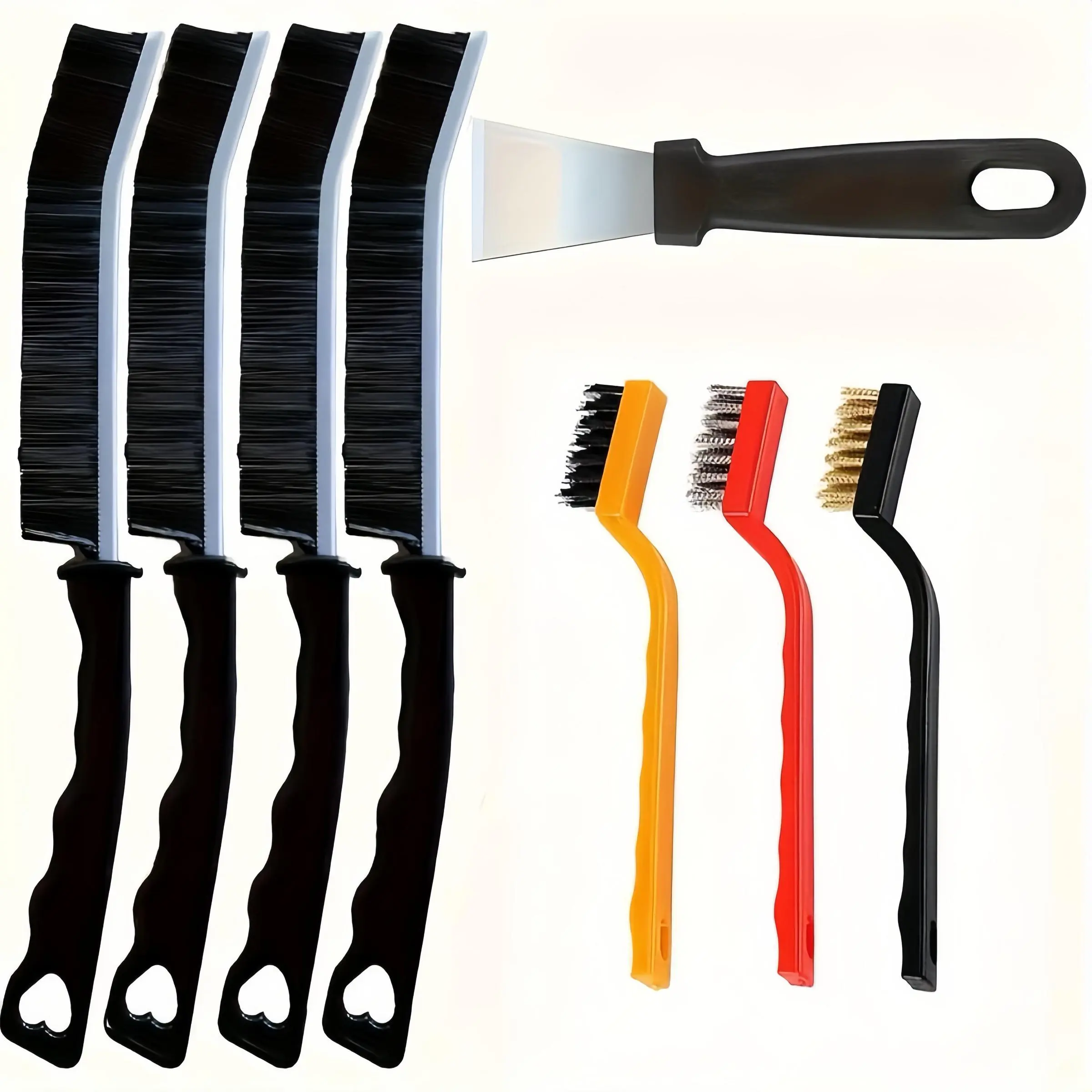 Kitchen Cleaning Brush Set, 8 Counts/set Multifunctional Crevice Brush & Spatula Set, Household Bathroom Tile Crevice Cleaning Brush