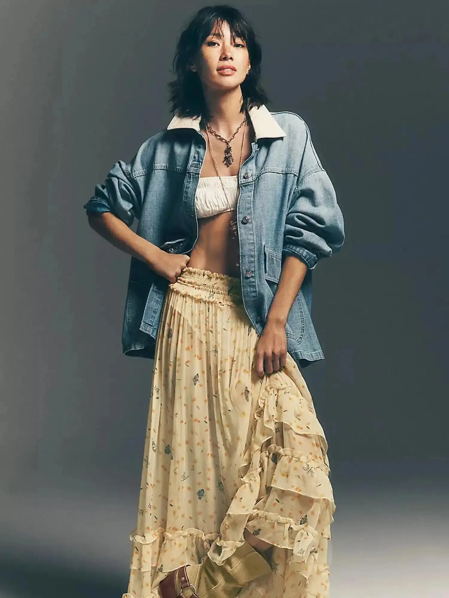 Women's Refined Contrast Collar Loose Denim Jacket, Vintage Washed Patchwork Casual with Big Pockets, Versatile Style for All Occasions, layering essential, transitional piece, polished outerwear