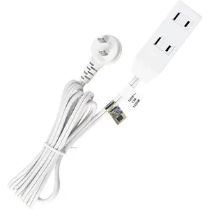 16 AWG 2 Prong 6 ft Extension Cord 13A 1625 Watts 3 Polarized Outlets with Safety Slide Windows White