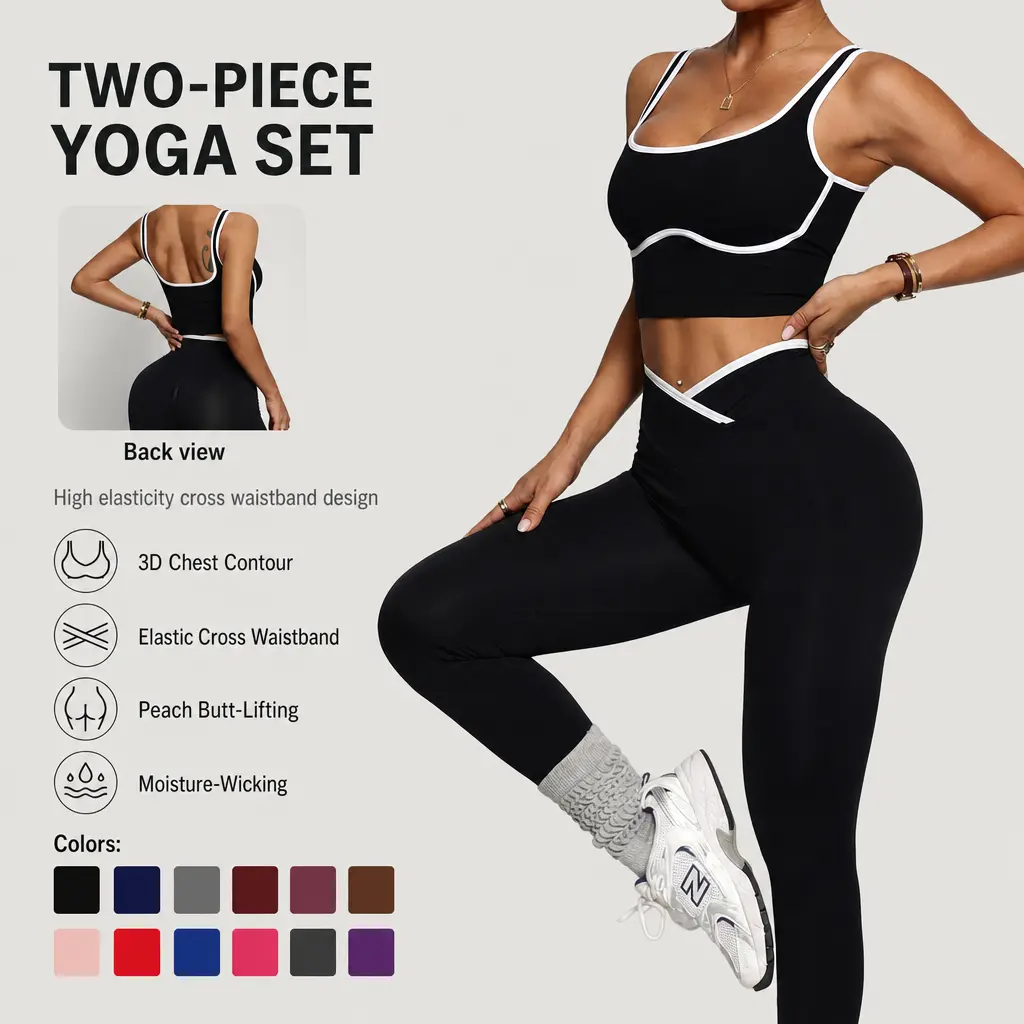 Women’s Tank Top and Pants Yoga Set for Yoga, Fitness & Casual Training Wide High-Waist Contrast Trim Butt-Lift Detail Bodycon Fit Quick-Dry Running Workout Dance Tennis Quick Dry Gym Wear