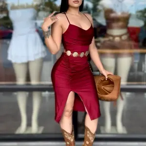 Satin midi dress with slit