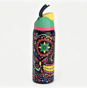 Owala FreeSip Sway 32oz，Insulated Stainless Steel Water Bottle with Two-Way Spout, Built-In Straw, Made for Travel, School, and Sports, BPA Free, Leak Proof,Black Sugar Skull Edition