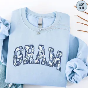 Blue Floral Gram Sweatshirt, Grandma Birthday Sweater,Toile Grams Crewneck, New Grammy Sweater, Chinoiserie First Time Grams Gift