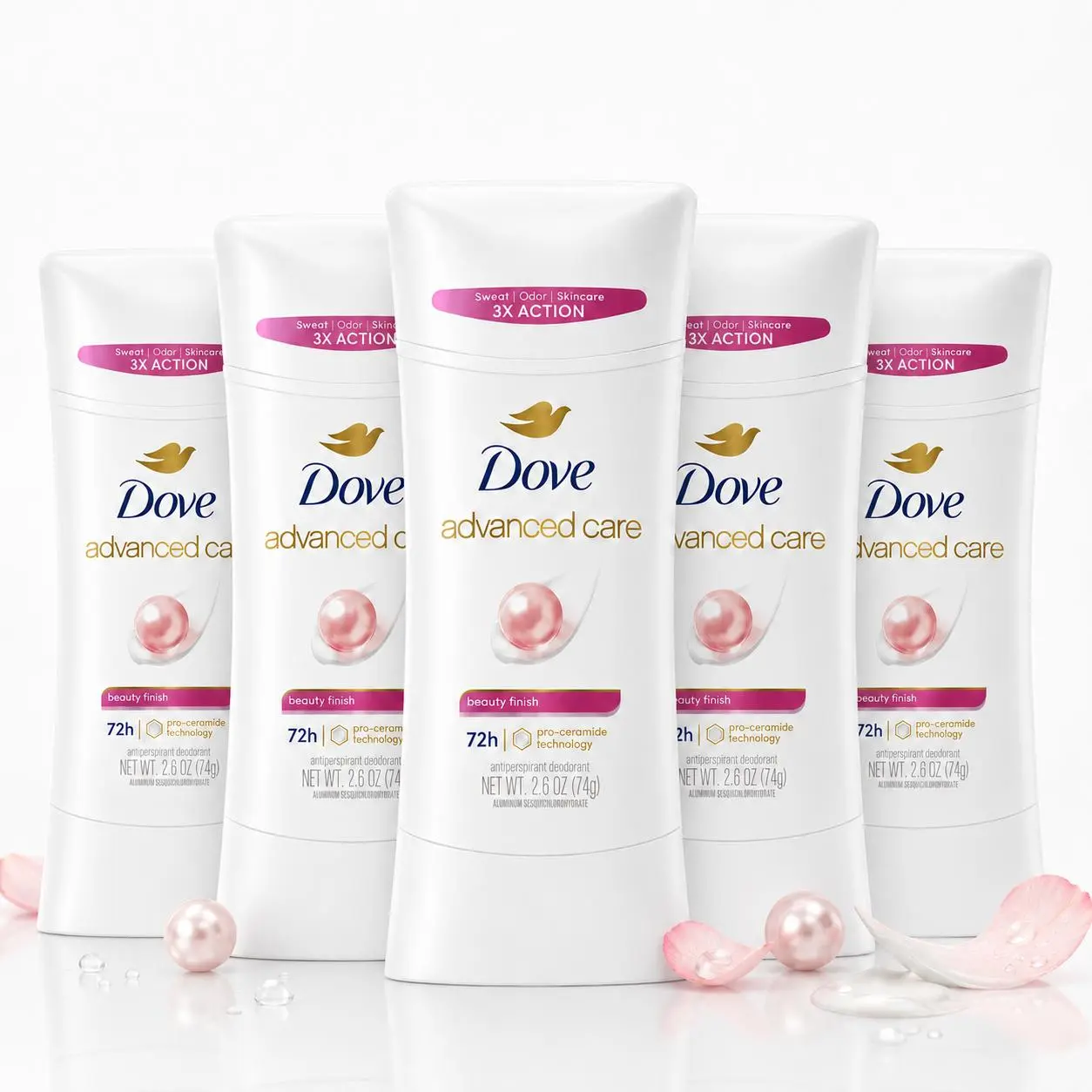 Dove Advanced Care Beauty Finish Antiperspirant Deodorant Stick - 2.6oz Multipack Bundle, 72H Protection, Pro-Ceramide Technology 3X Action, 100ml, Clean Finish, Daily Apply, Feminine Aroma, Smooth Glide