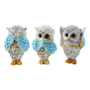 3-piece set, creative resin owl craft decoration, home desktop decoration, owl ornament, car dashboard decoration birthday gift, office bookshelf desktop computer decoration