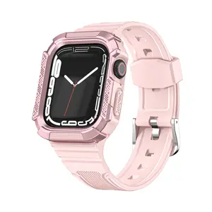 Premium TPU Band with Protective Bumper Case for Apple Watch 40/41mm & 44/45mm - Shockproof Rugged Strap for iWatch