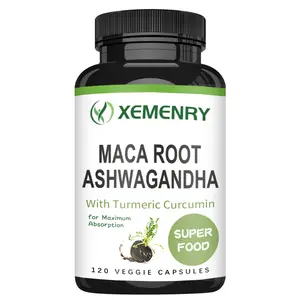 Xemenry - Maca Root, Ashwagandha Root Extract, Capsules for Men & Women with Turmeric Curcumin and Bioperine, Provide Energy, Maintain Composure, Enhance Memory, 120 Capsules