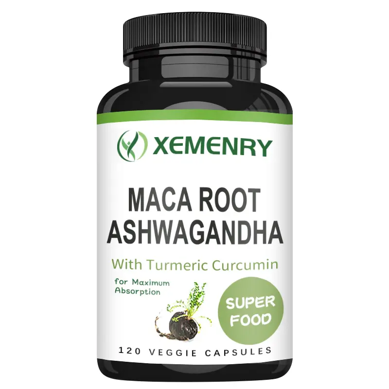 Xemenry Vegan Certified Herbal Energy Dietary Supplement Capsules - Maca Root, Ashwagandha Extract, Turmeric Curcumin & Bioperine, 120 Capsules for Energy Boost, Memory Support, Cognitive Function & Brain Health, Composure Maintenance (Men & Women), Herba