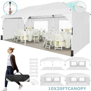 COBIZI 10’ x 20’ Four-Sided Pop-Up Sunshade Canopy Tent, One-Touch Setup, Outdoor Sunshade Canopy, with Ventilation Vents and Fluorescent Strips, Waterproof Portable Gazebo, Suitable for Parties and Commercial Use, UPF 50+