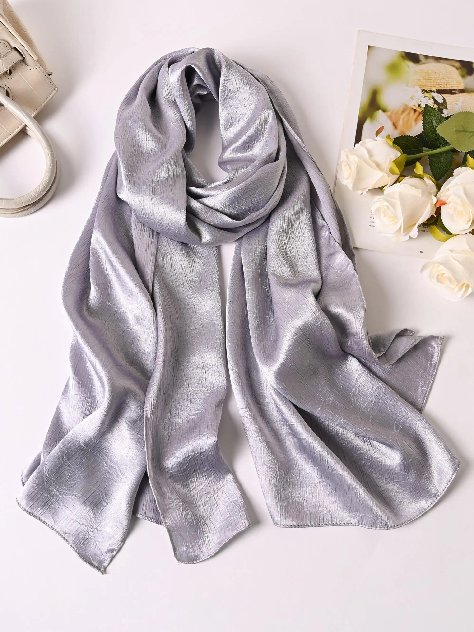 Solid Color Satin Scarf, Elegant Modern Casual Soft Smooth Wrap Shawl for Evening Party, Chic Fashion Accessories for Women & Men