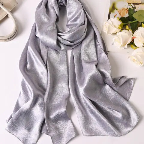 Solid Color Satin Polyester Scarf, Elegant Modern Casual Soft Smooth Wrap Shawl for Evening Party, Chic Fashion Accessories for Women & Men