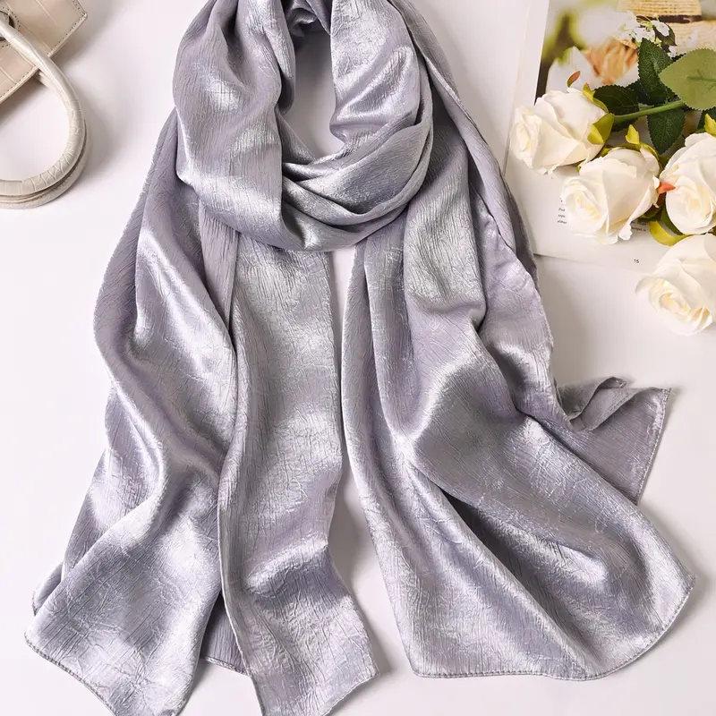 Solid Color Satin Polyester Scarf, Elegant Modern Casual Soft Smooth Wrap Shawl for Evening Party, Chic Fashion Accessories for Women & Men