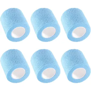 6 Rolls 2 Inch Self Adhesive Bandage Wrap, SkyBlue Color Elastic Athletic Tape, Vet Wrap, Wrist Tape, Small Bandage for Kids, Fingertip, Dog and Pets