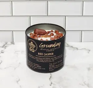 Grounding Crystal Intention Candle Red Jasper Patchouli and Clove Wooden Wick
