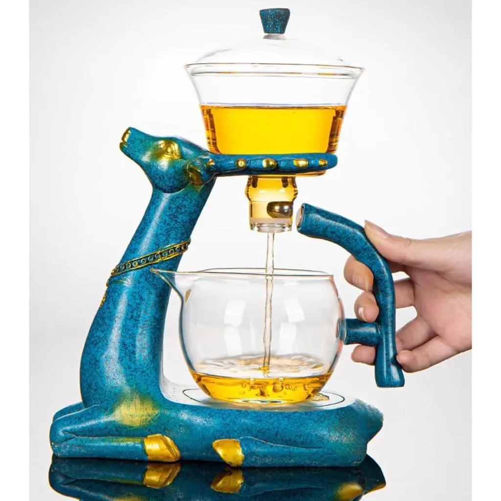 Magnetic Drip Glass Teapot with Infuser, Lid and Eagle Mouth Fast Drainage - Semi-Automatic Loose Leaf Steeper, Chinese Kung Fu Set with Stainless Steel Teacup and Tea Bag - Black Kitchenware for Tea Parties, Adult Gifts, Tea Bags