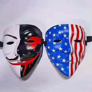 2pcs Anonymous Style Mask Set, Black-White Blood Joker & American Flag Masks for Halloween, Parties & Patriotic Events