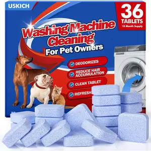 36 Pack Machine Cleaner Tablets For Pet Owners,Washer Machine Cleaner Remove Stubborn Pet Hair, Eliminates Smells,Compatible with HE, Top & Front Load Washer