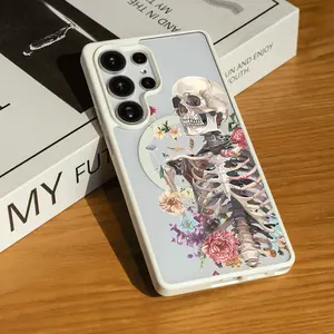 Skeleton Floral Phone Case for SAMSUNG S22/S23/24/25/ULTRA/PLUS  Matte Magnetic Phone Case Compatible with MagSafe Matte touch Acrylic Wireless